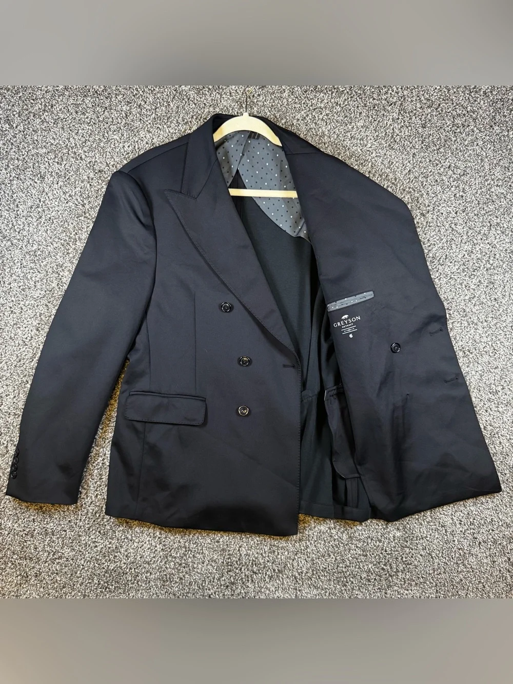 Greyson Mens 44 Sequoia Black Double-Breasted Performance Blazer Tailored